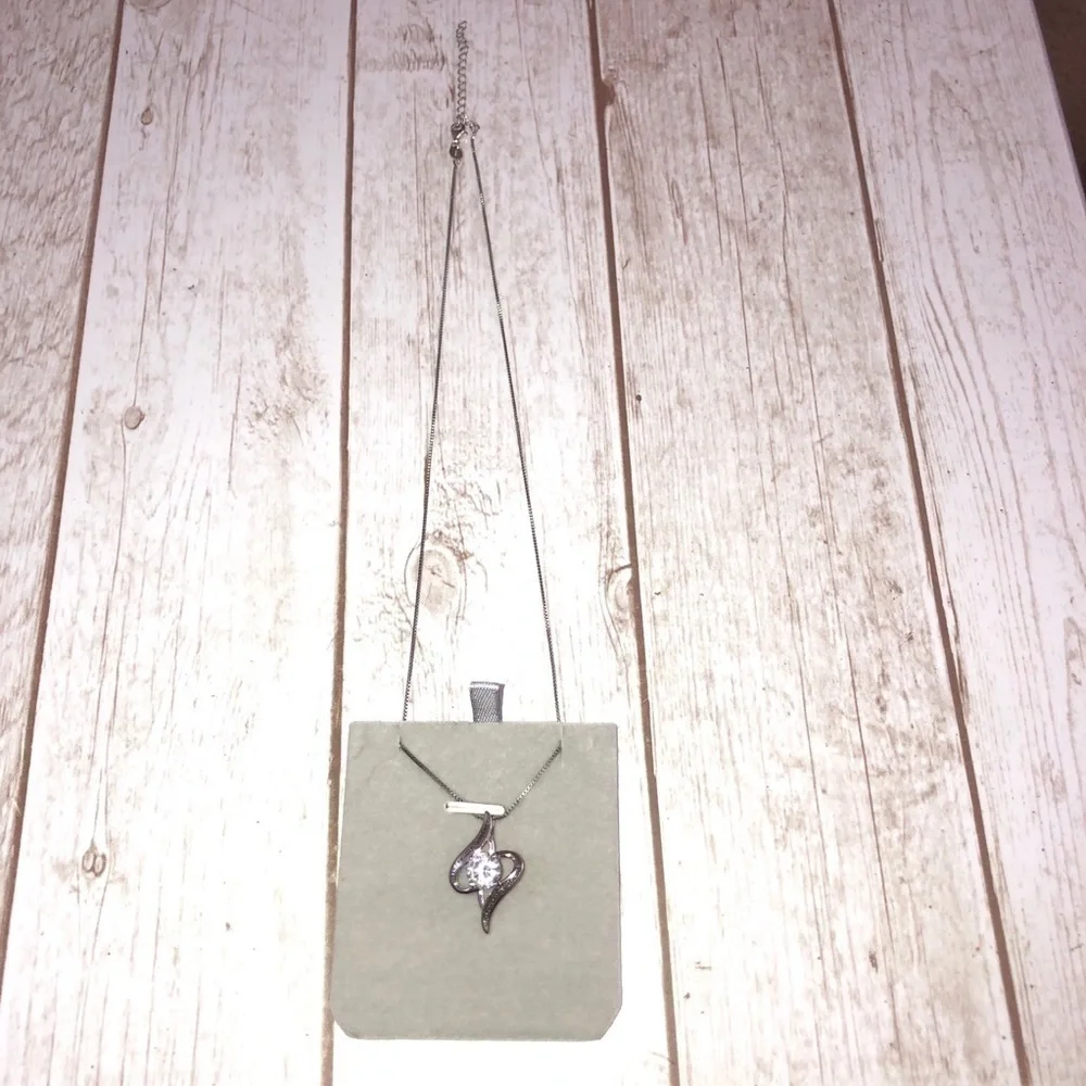 925 Sterling Silver Italy Heart Cubic Zirconia Mother Pendant Chain Necklace